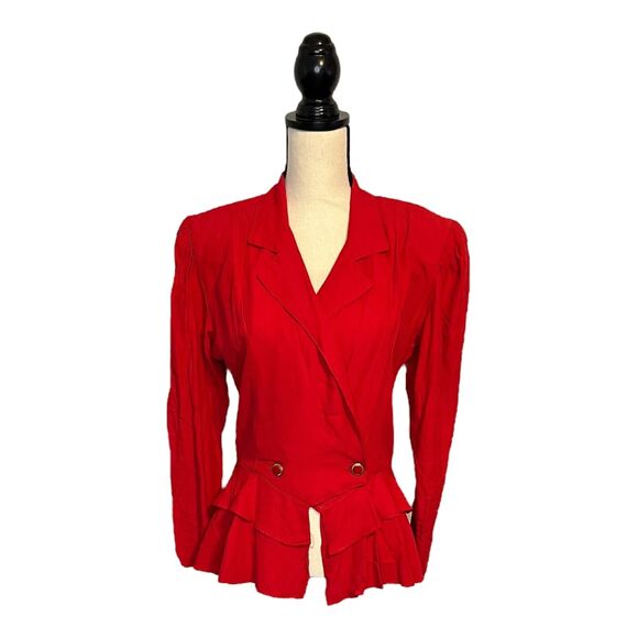 Vintage Steiger's Department Store Custom Peplum Puff Sleeve Red Blazer Large - Picture 2 of 6